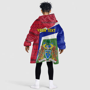 Gambia Independence Day KId Wearable Blanket Hoodie with Coat of Arms and African Pattern