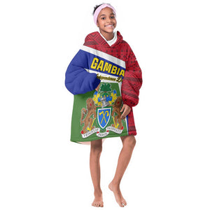 Gambia Independence Day KId Wearable Blanket Hoodie with Coat of Arms and African Pattern