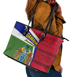 Gambia Independence Day Leather Tote Bag with Coat of Arms and African Pattern