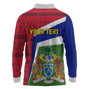 Gambia Independence Day Long Sleeve Polo Shirt with Coat of Arms and African Pattern