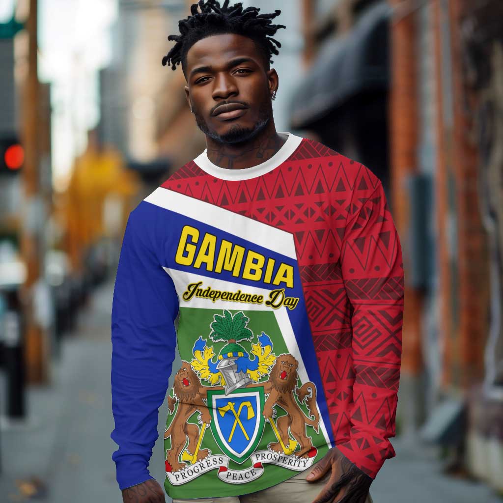 Gambia Independence Day Long Sleeve Shirt with Coat of Arms and African Pattern LT01