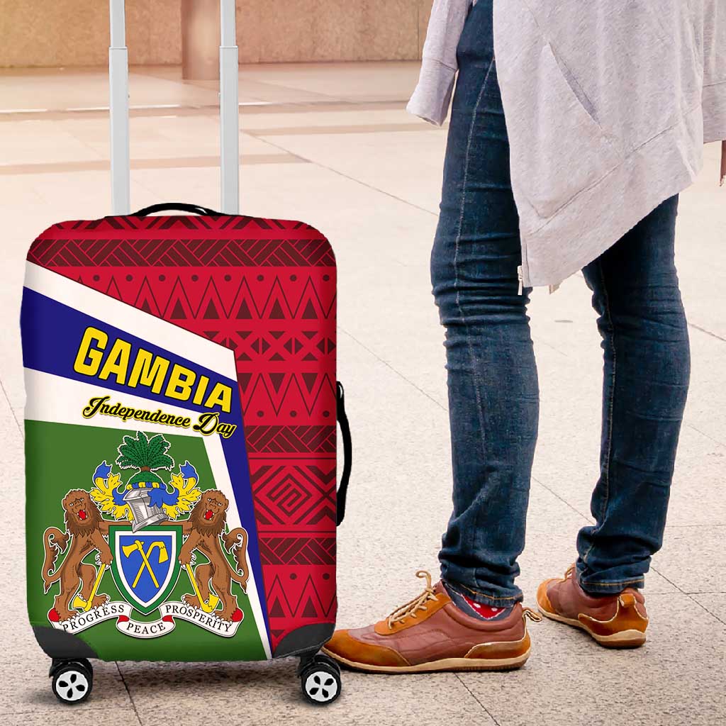 Gambia Independence Day Luggage Cover with Coat of Arms and African Pattern