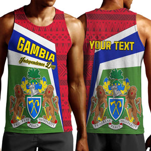 Gambia Independence Day Men Tank Top with Coat of Arms and African Pattern