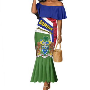 Gambia Independence Day Mermaid Dress with Coat of Arms and African Pattern