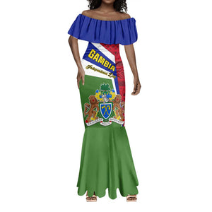 Gambia Independence Day Mermaid Dress with Coat of Arms and African Pattern