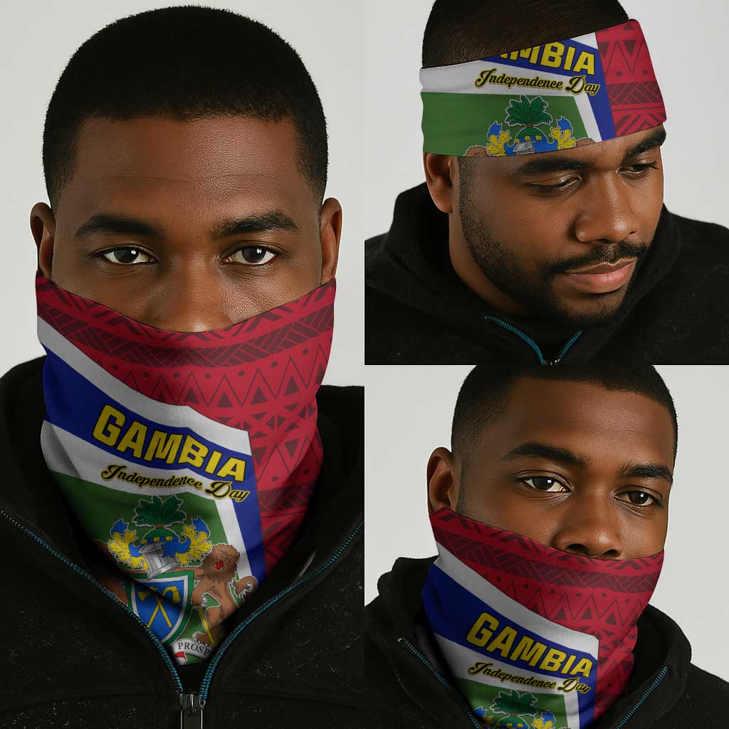 Gambia Independence Day Neck Gaiter Coat of Arms and African Pattern LT01
