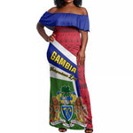 Gambia Independence Day Off Shoulder Maxi Dress with Coat of Arms and African Pattern
