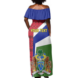 Gambia Independence Day Off Shoulder Maxi Dress with Coat of Arms and African Pattern