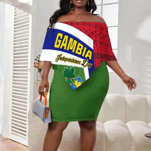 Gambia Independence Day Off Shoulder Short Dress with Coat of Arms and African Pattern LT01