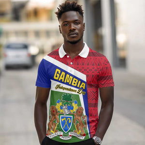 Gambia Independence Day Polo Shirt with Coat of Arms and African Pattern