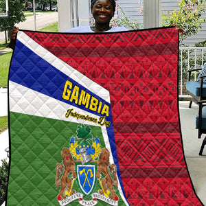 Gambia Independence Day Quilt with Coat of Arms and African Pattern