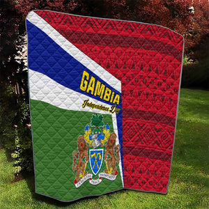 Gambia Independence Day Quilt with Coat of Arms and African Pattern