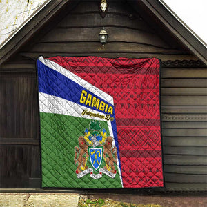 Gambia Independence Day Quilt with Coat of Arms and African Pattern