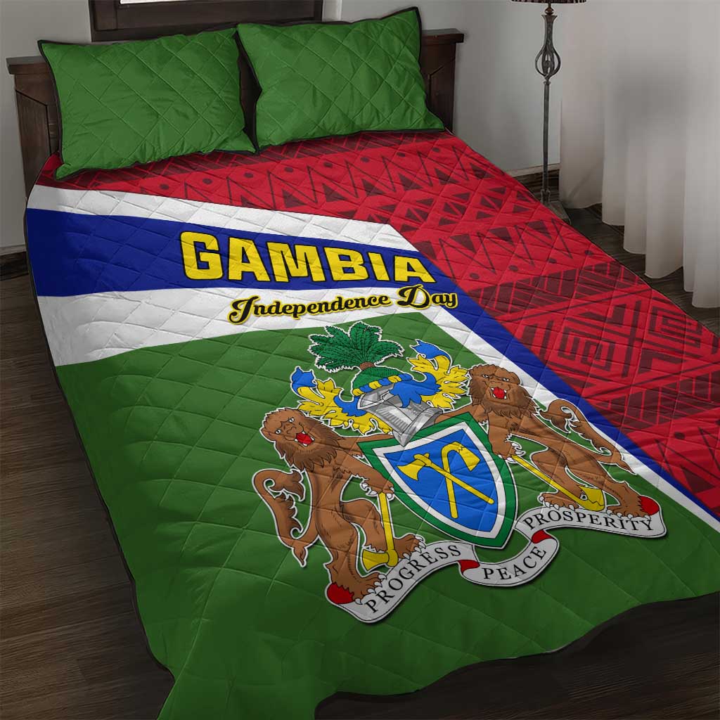 Gambia Independence Day Quilt Bed Set with Coat of Arms and African Pattern