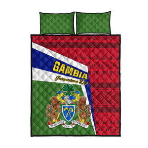 Gambia Independence Day Quilt Bed Set with Coat of Arms and African Pattern