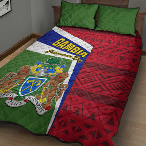 Gambia Independence Day Quilt Bed Set with Coat of Arms and African Pattern