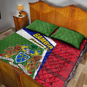 Gambia Independence Day Quilt Bed Set with Coat of Arms and African Pattern