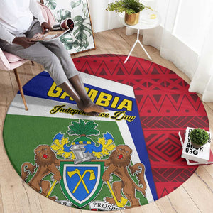 Gambia Independence Day Round Carpet with Coat of Arms and African Pattern