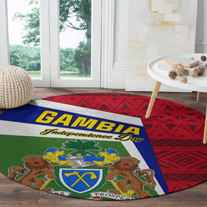 Gambia Independence Day Round Carpet with Coat of Arms and African Pattern