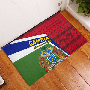 Gambia Independence Day Rubber Doormat with Coat of Arms and African Pattern