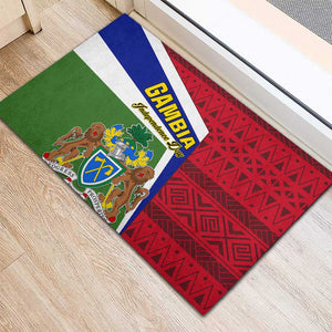 Gambia Independence Day Rubber Doormat with Coat of Arms and African Pattern