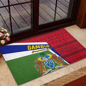 Gambia Independence Day Rubber Doormat with Coat of Arms and African Pattern