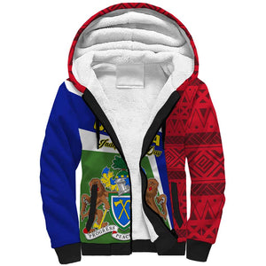 Gambia Independence Day Sherpa Hoodie with Coat of Arms and African Pattern