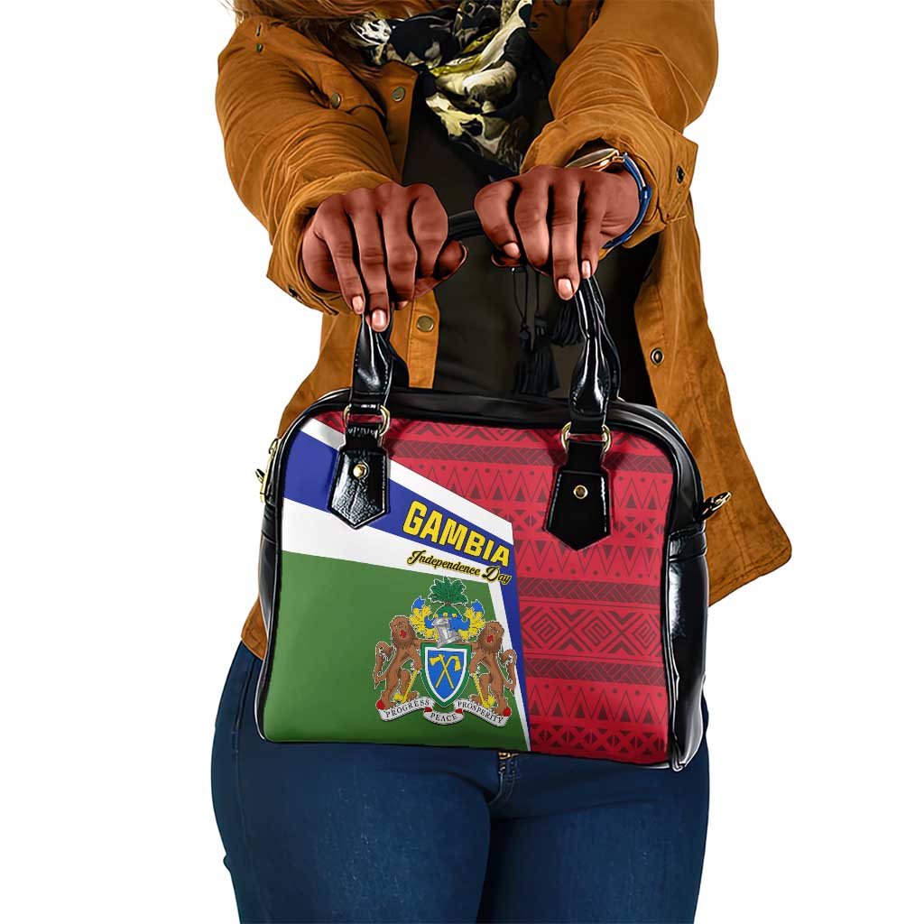 Gambia Independence Day Shoulder Handbag with Coat of Arms and African Pattern