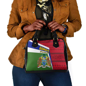 Gambia Independence Day Shoulder Handbag with Coat of Arms and African Pattern