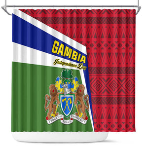 Gambia Independence Day Shower Curtain with Coat of Arms and African Pattern