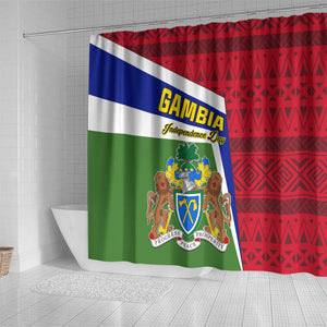 Gambia Independence Day Shower Curtain with Coat of Arms and African Pattern