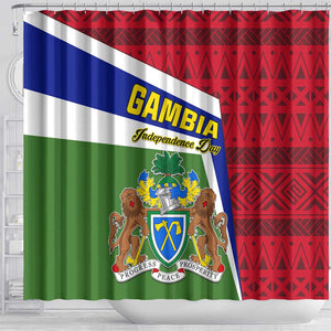 Gambia Independence Day Shower Curtain with Coat of Arms and African Pattern