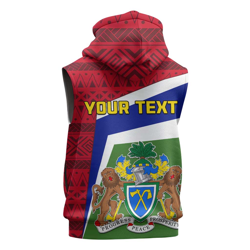 Gambia Independence Day Sleeveless Zip Hoodie with Coat of Arms and African Pattern - African Pride