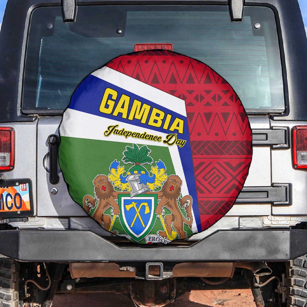 Gambia Independence Day Spare Tire Cover with Coat of Arms and African Pattern