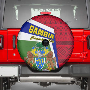 Gambia Independence Day Spare Tire Cover with Coat of Arms and African Pattern