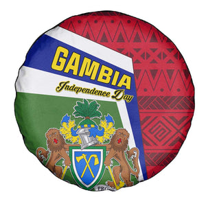 Gambia Independence Day Spare Tire Cover with Coat of Arms and African Pattern