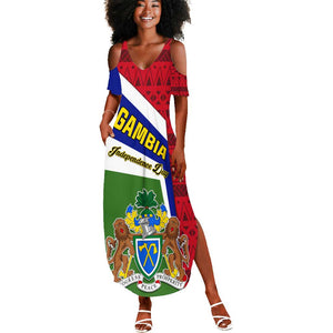 Gambia Independence Day Summer Maxi Dress with Coat of Arms and African Pattern