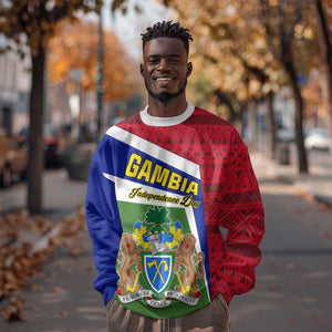 Gambia Independence Day Sweatshirt with Coat of Arms and African Pattern