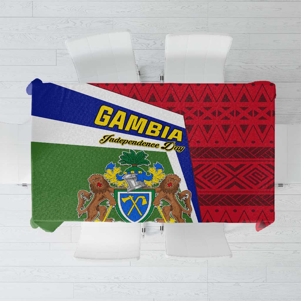 Gambia Independence Day Tablecloth with Coat of Arms and African Pattern