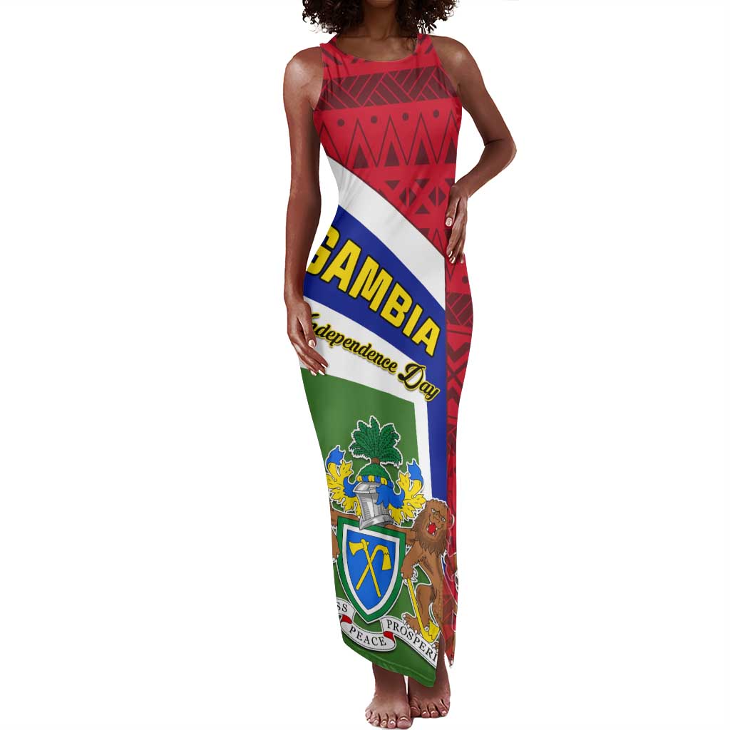 Gambia Independence Day Tank Maxi Dress with Coat of Arms and African Pattern