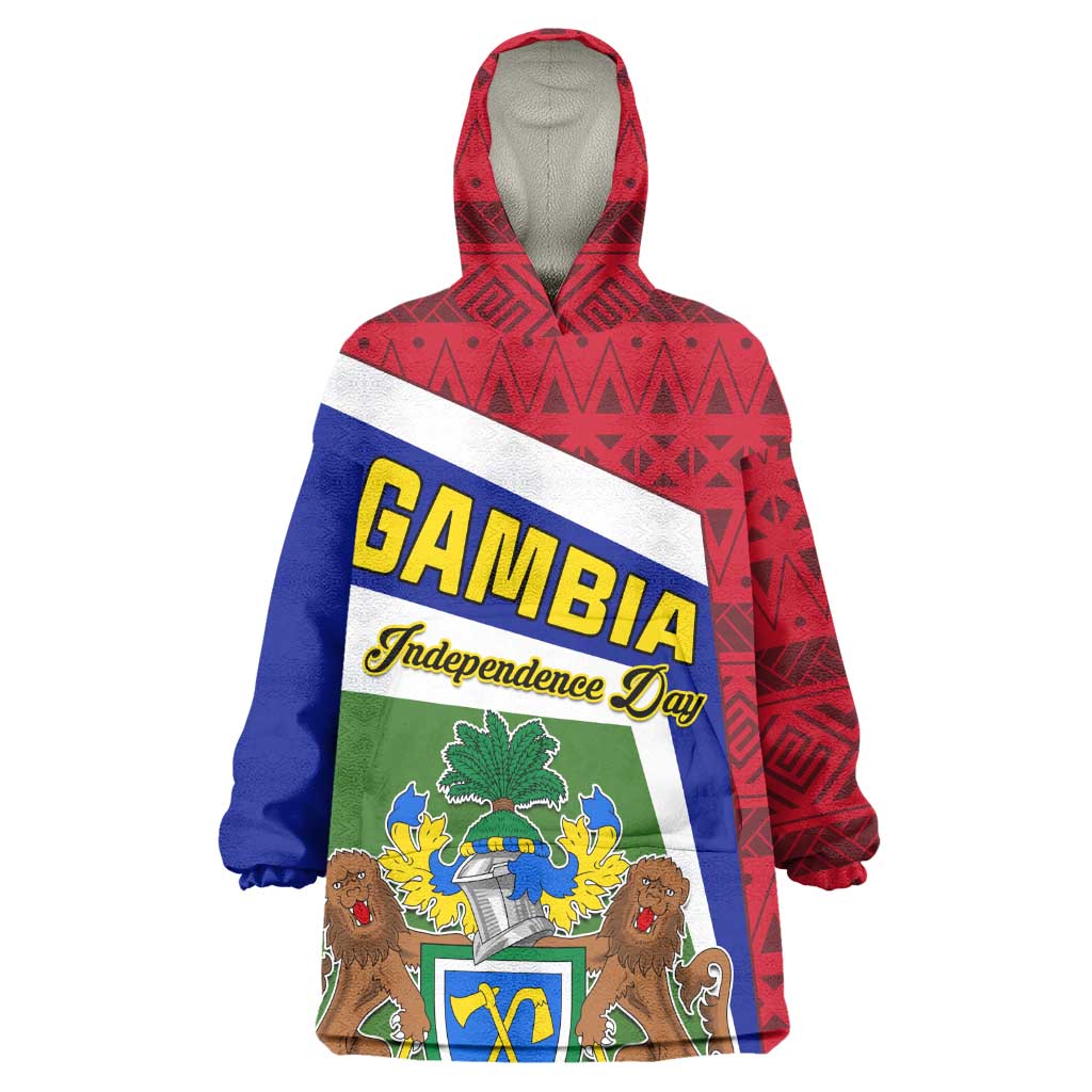 Gambia Independence Day Wearable Blanket Hoodie with Coat of Arms and African Pattern