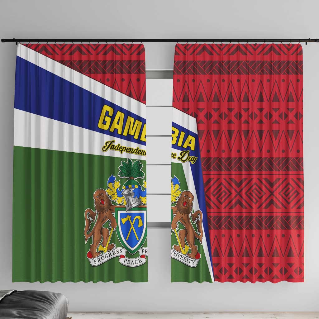 Gambia Independence Day Window Curtain with Coat of Arms and African Pattern