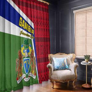 Gambia Independence Day Window Curtain with Coat of Arms and African Pattern