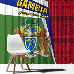 Gambia Independence Day Window Curtain with Coat of Arms and African Pattern