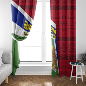 Gambia Independence Day Window Curtain with Coat of Arms and African Pattern