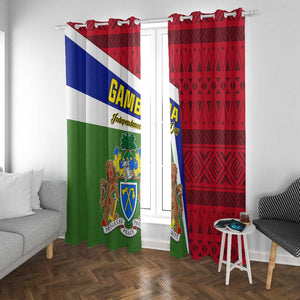 Gambia Independence Day Window Curtain with Coat of Arms and African Pattern