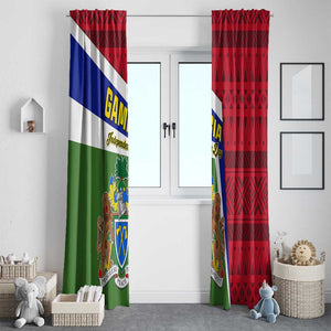 Gambia Independence Day Window Curtain with Coat of Arms and African Pattern