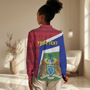 Gambia Independence Day Women Casual Shirt with Coat of Arms and African Pattern