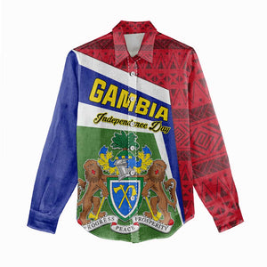 Gambia Independence Day Women Casual Shirt with Coat of Arms and African Pattern