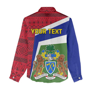 Gambia Independence Day Women Casual Shirt with Coat of Arms and African Pattern